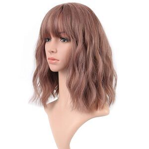 Women's Short Rattan B Wigs Curly Wavy Shoulder Length Pastel Bob